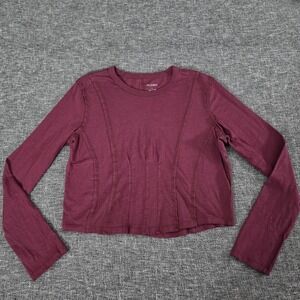 Pilcro Anthropologie Womens Long Sleeve Exposed Seam Crop Top Burgundy Red L